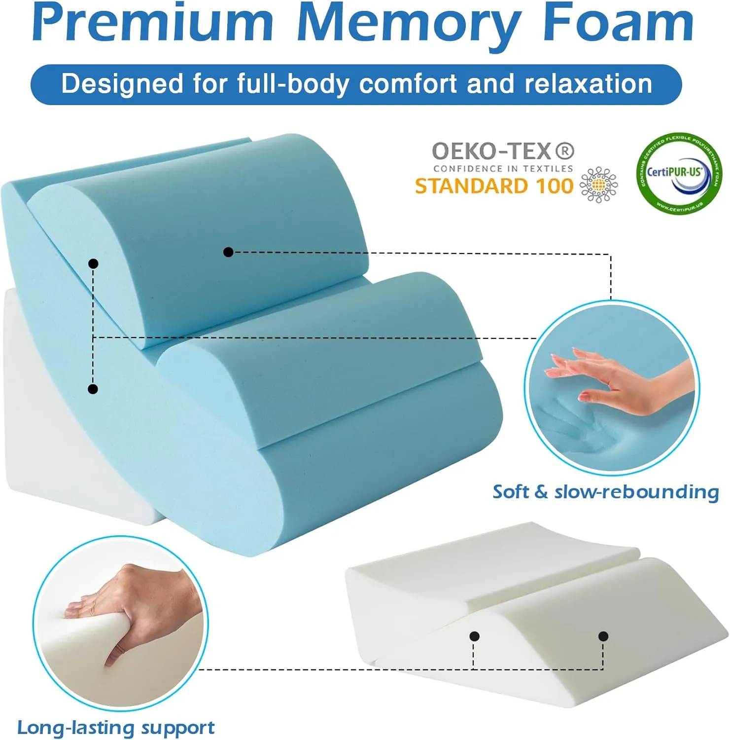6PCS Orthopedic Bed Wedge Pillow Set for Sitting up in Bed, Memory Foam Post Surgery Pillow for Back Pain Relief, Back Support Pillow for Acid Reflux Relief, GERD, Anti Snoring (Plush Grey)