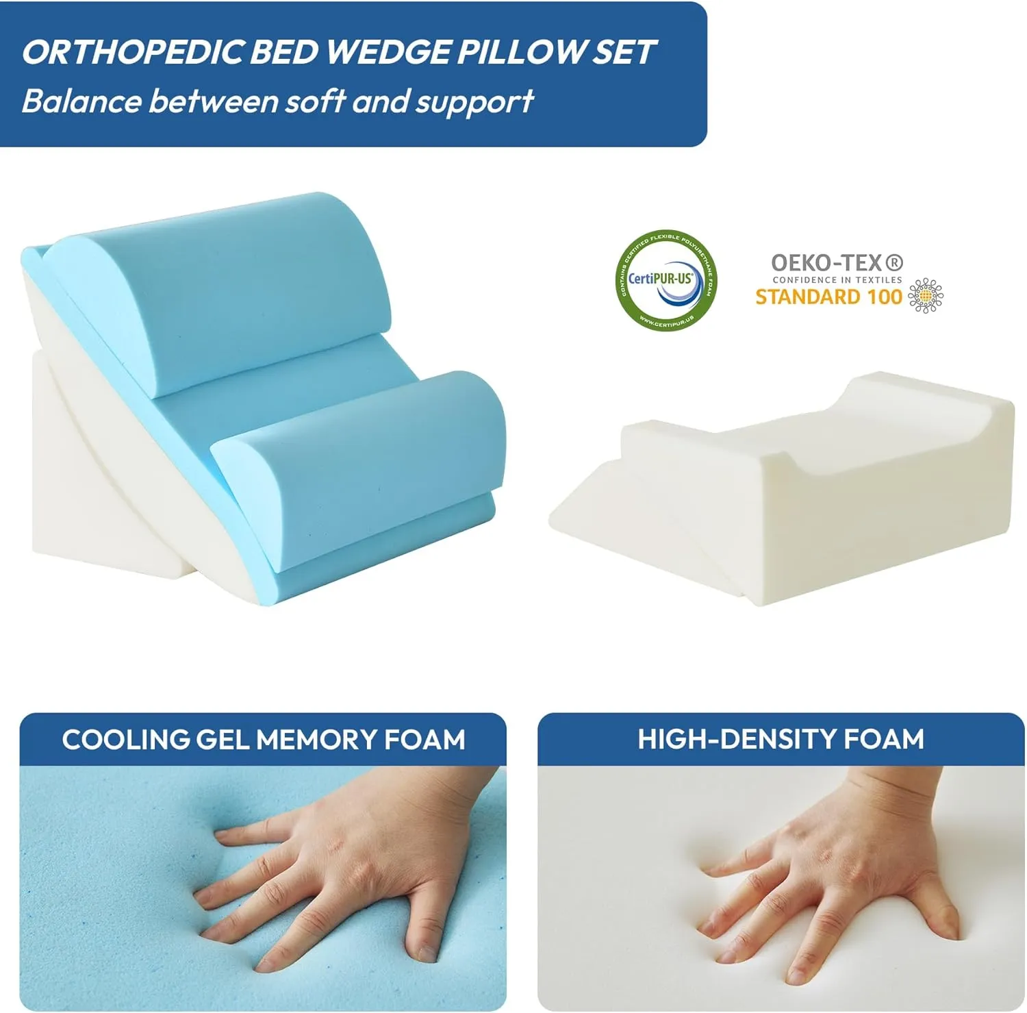 6PCS Wedge Pillow Set for After Surgery, Sit Up Pillow for Bed, Back Support Pillow, Bed Wedge for Shoulder, Leg Pain Relief, Post Surgery Pillow for Sleeping, Acid Reflux, Grey