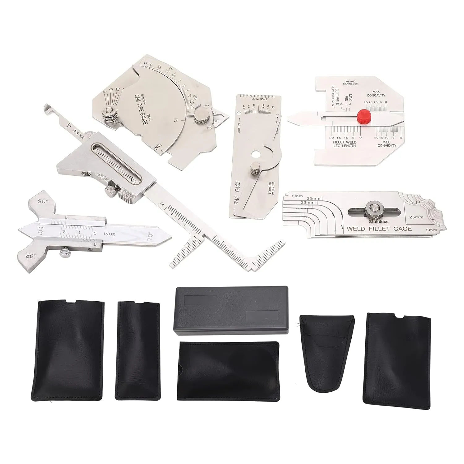 6Pcs Weld Set, Includes Fillet, Hi Lo, Porosity Checker, for Precise Welding Measurement, with Storage Box and Bags