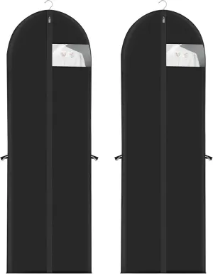 70"" Gusseted Garment Bags for Hanging Clothes 70"" Dress Bags for Gowns Long Waterproof Dress Cover for Closet Hanging Clothes Storage Bag, 2 Packs (BLACK, X)