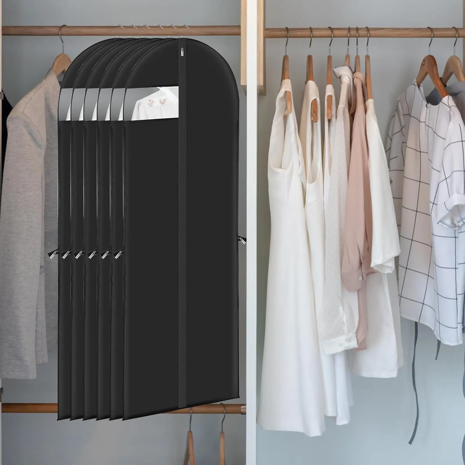 70"" Gusseted Garment Bags for Hanging Clothes 70"" Dress Bags for Gowns Long Waterproof Dress Cover for Closet Hanging Clothes Storage Bag, 2 Packs (BLACK, X)