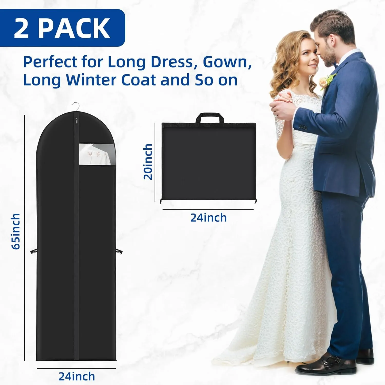 70"" Gusseted Garment Bags for Hanging Clothes 70"" Dress Bags for Gowns Long Waterproof Dress Cover for Closet Hanging Clothes Storage Bag, 2 Packs (BLACK, X)