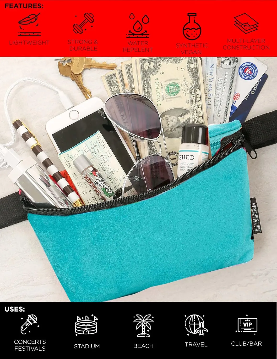 70s SUEDE TEAL Fanny Pack Crossbody Bags for Women Festival Bag Small Cute Fanny Packs for Women Fashionable Concert Rave Accessories Fanny Pack for Men Womens Fashion Waist Hip Bum Slim Belt