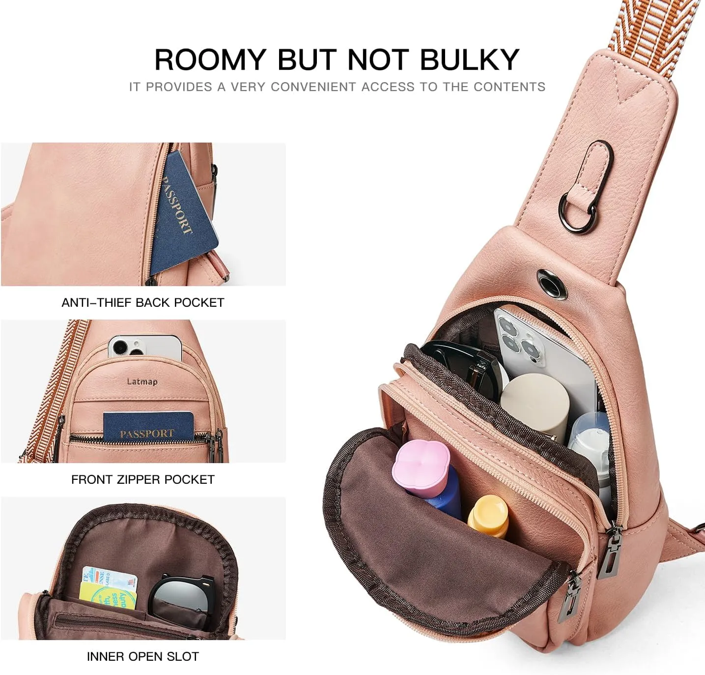 7L Sling Bag For Women Men Crossbody Shoulder Tote Blet Bags Backpack Fanny Pack Travel Purse Faux Leather