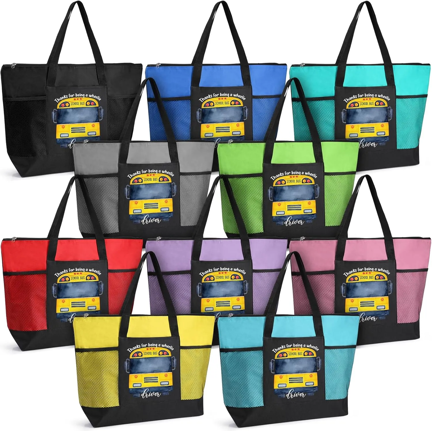 Abbylike 10 Pcs Bus Driver Gifts Tote Bags School Bus Driver Appreciation Gift Graduation Tote Bags Zipper for Women Men