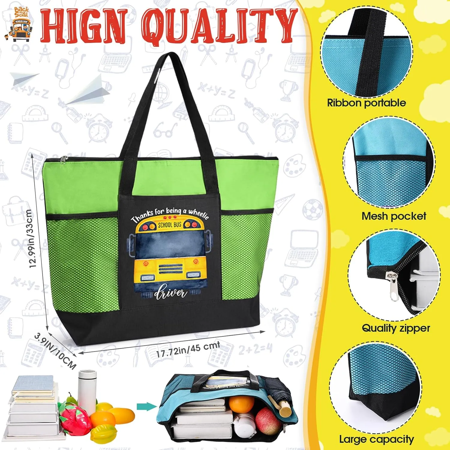 Abbylike 10 Pcs Bus Driver Gifts Tote Bags School Bus Driver Appreciation Gift Graduation Tote Bags Zipper for Women Men