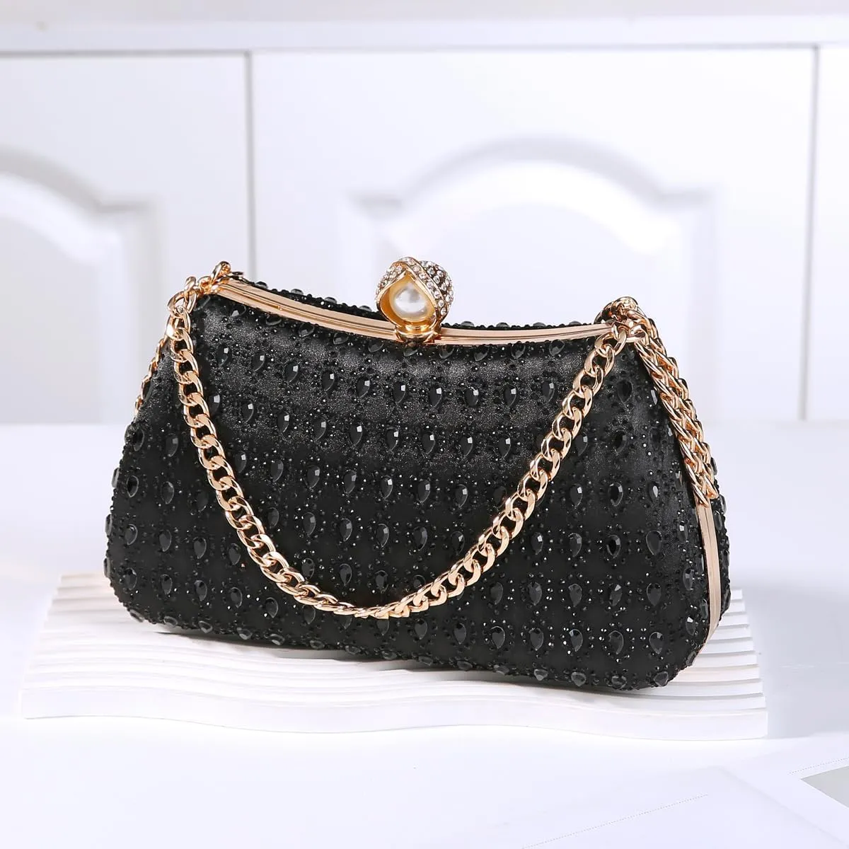 Afashor Women's Rhinestone Glitter Handbags with Chain Shoulder Clutch Purse Shiny Evening Bags for Party