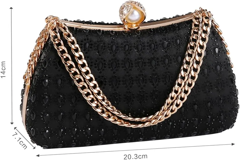 Afashor Women's Rhinestone Glitter Handbags with Chain Shoulder Clutch Purse Shiny Evening Bags for Party