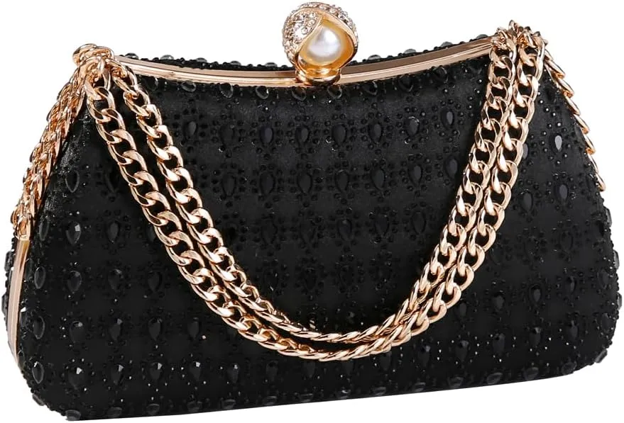 Afashor Women's Rhinestone Glitter Handbags with Chain Shoulder Clutch Purse Shiny Evening Bags for Party