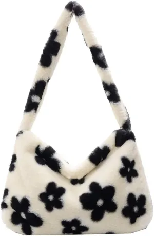 Aktudy Shoulder Bags for Women Girls Plush Animal Pattern Underarm Bag Top-handle Handbag