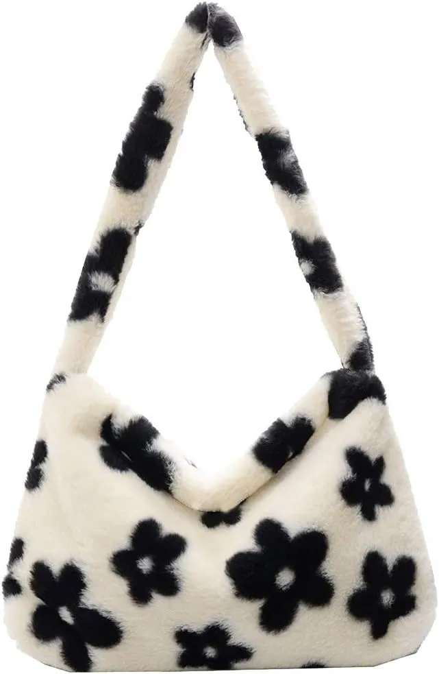 Aktudy Shoulder Bags for Women Girls Plush Animal Pattern Underarm Bag Top-handle Handbag
