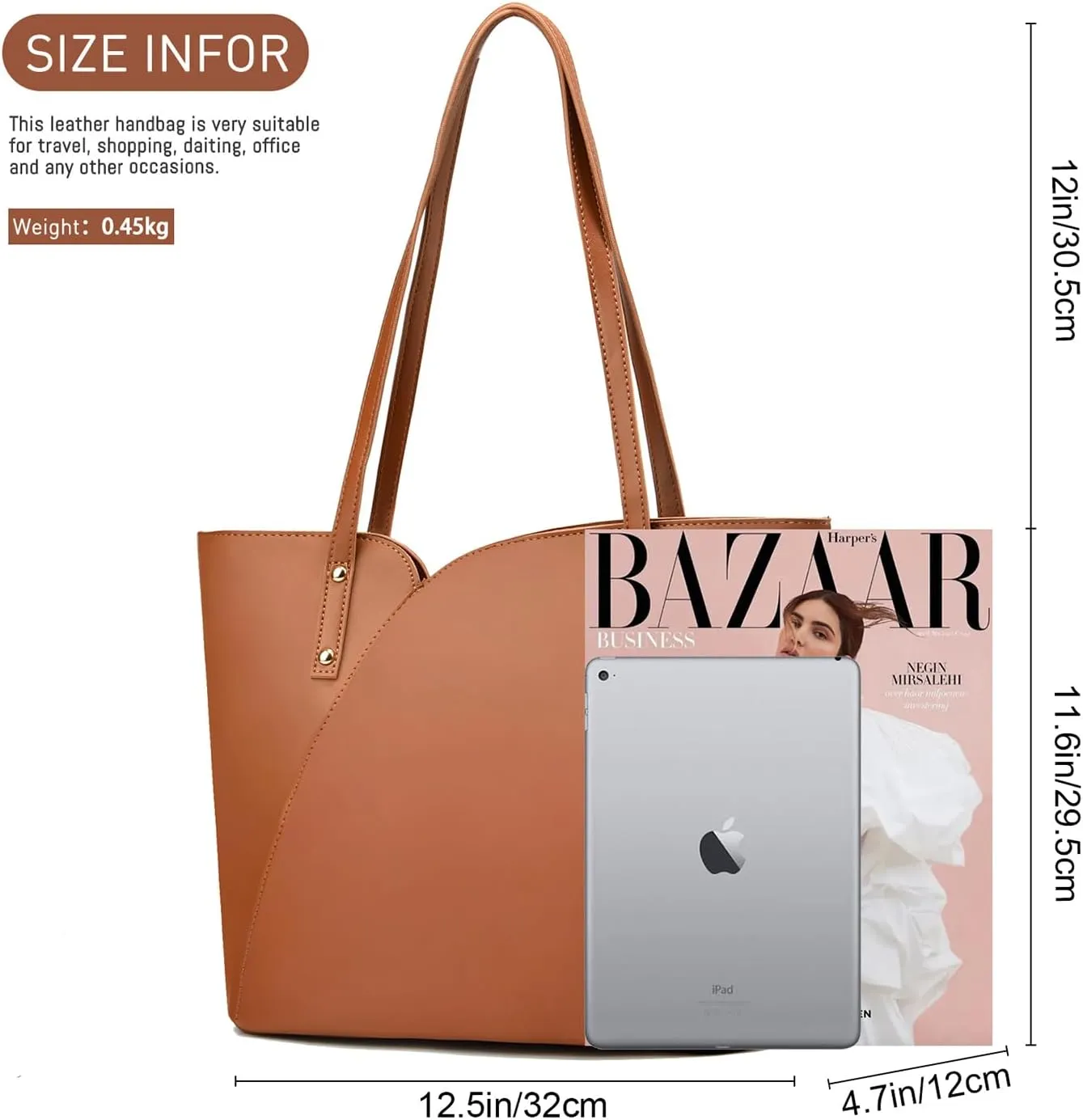 ALARION Tote Bag for Women Soft Faux Leather Shoulder Bag Ladies Zipper Tote Purses for Women Large Satchel Shoulder Handbag