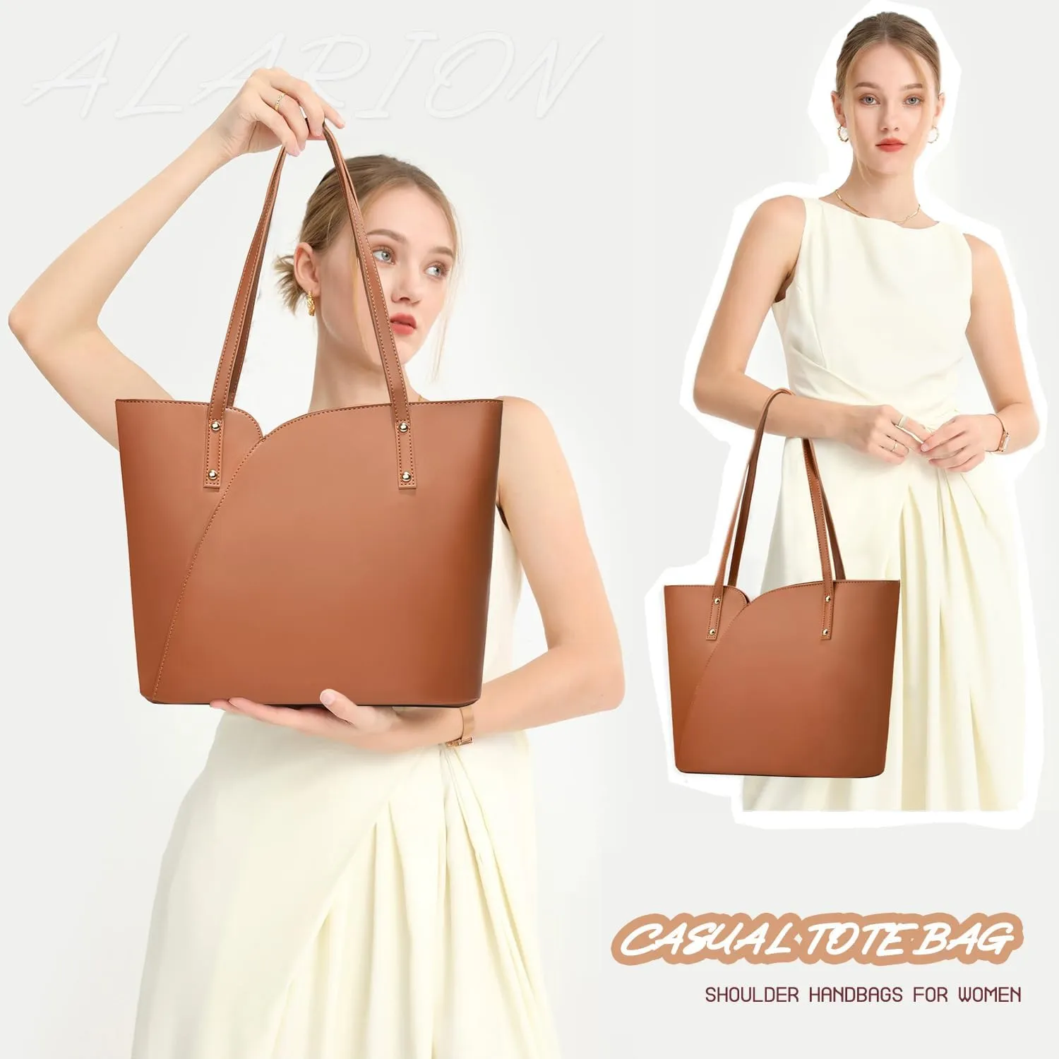 ALARION Tote Bag for Women Soft Faux Leather Shoulder Bag Ladies Zipper Tote Purses for Women Large Satchel Shoulder Handbag