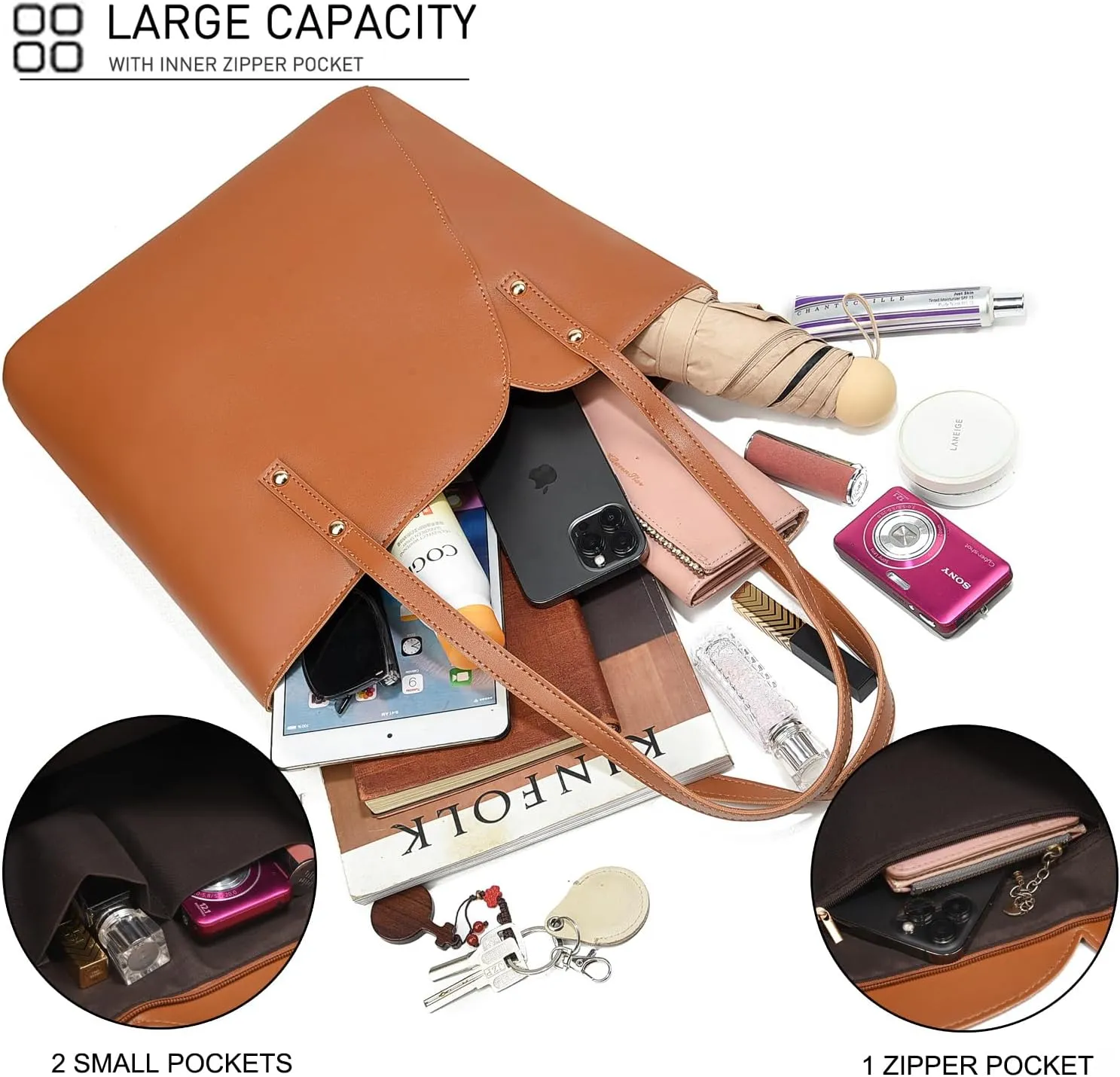 ALARION Tote Bag for Women Soft Faux Leather Shoulder Bag Ladies Zipper Tote Purses for Women Large Satchel Shoulder Handbag