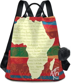 ALAZA African Continent With List of Countries Shape Land Outdoor Backpack Bags for Woman Ladies