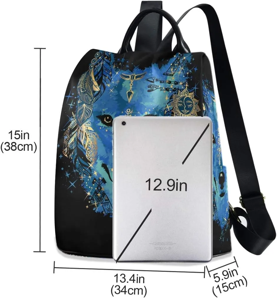 ALAZA Watercolor Tattoo of Wolf Head Outdoor Backpack Bags for Woman