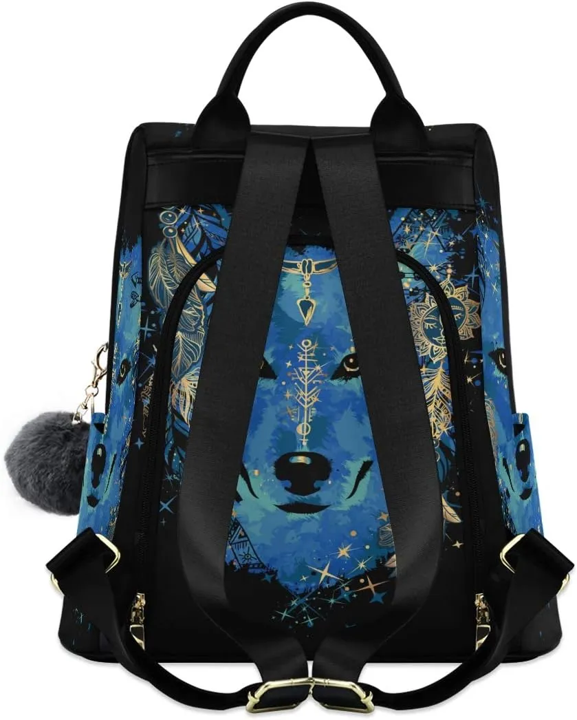 ALAZA Watercolor Tattoo of Wolf Head Outdoor Backpack Bags for Woman