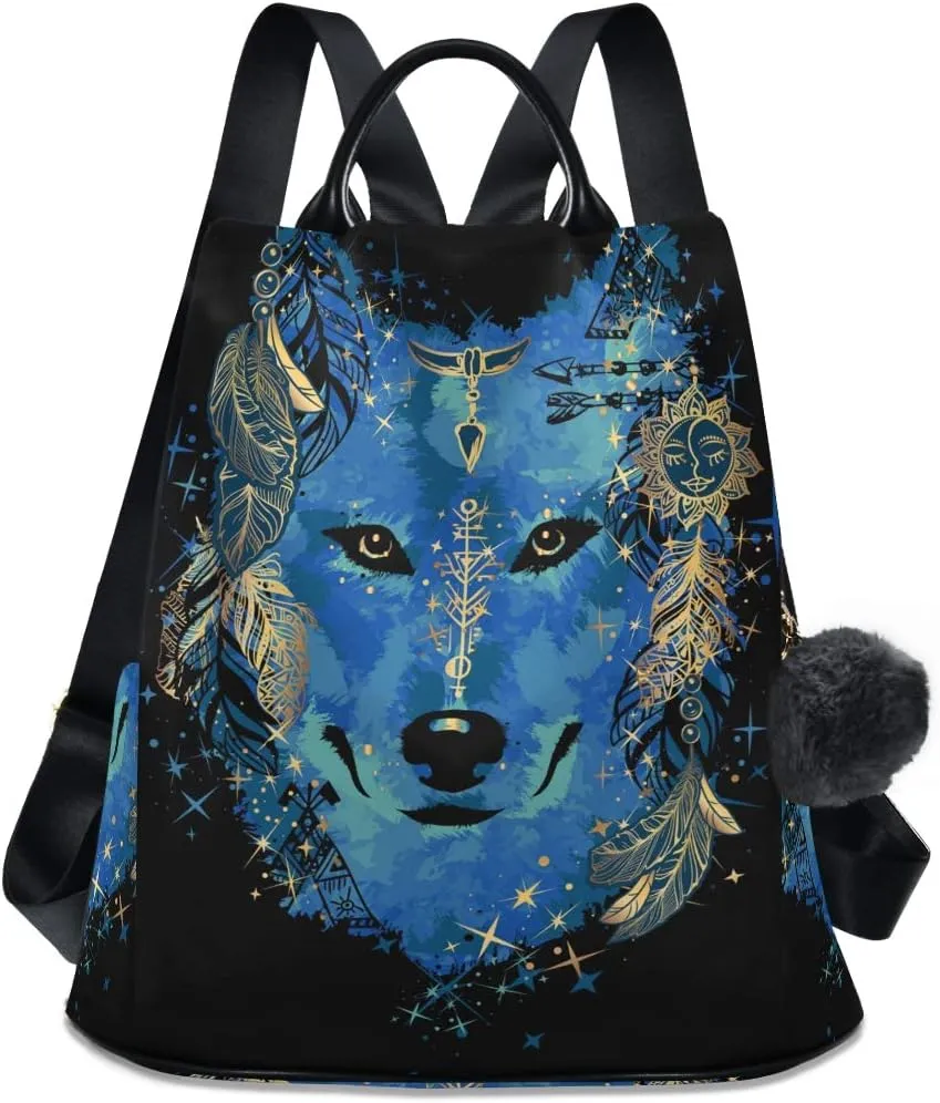 ALAZA Watercolor Tattoo of Wolf Head Outdoor Backpack Bags for Woman