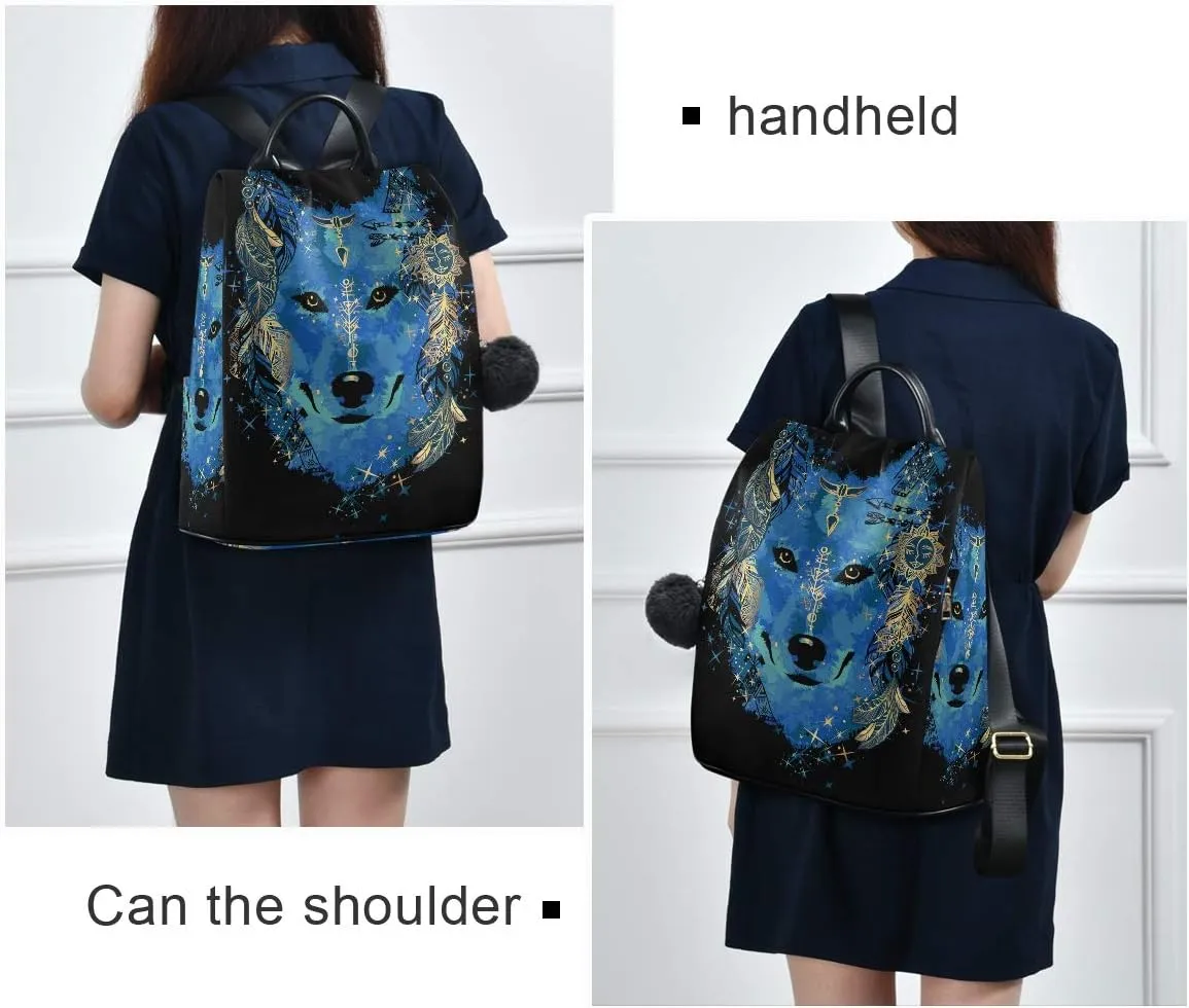 ALAZA Watercolor Tattoo of Wolf Head Outdoor Backpack Bags for Woman