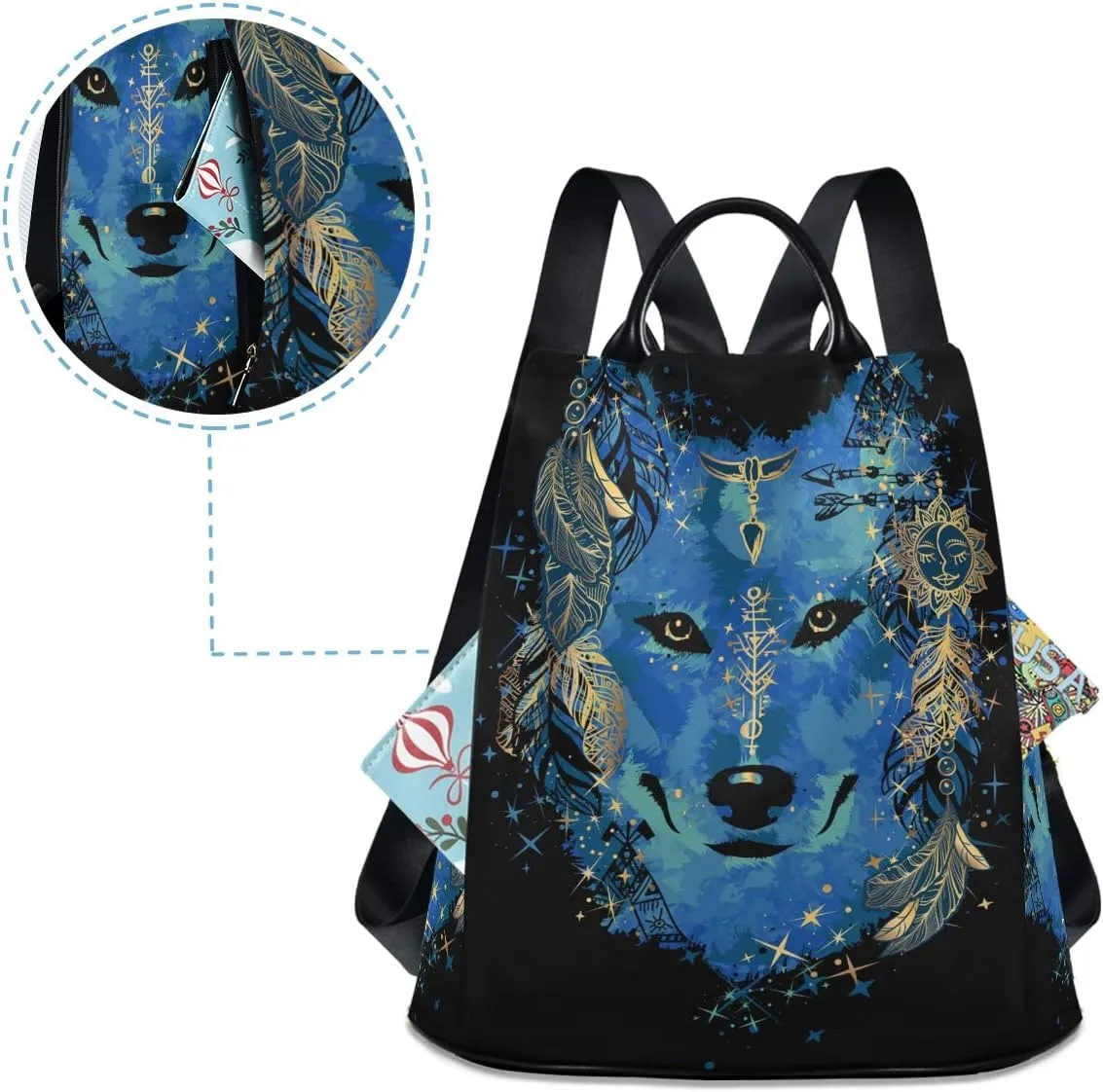 ALAZA Watercolor Tattoo of Wolf Head Outdoor Backpack Bags for Woman