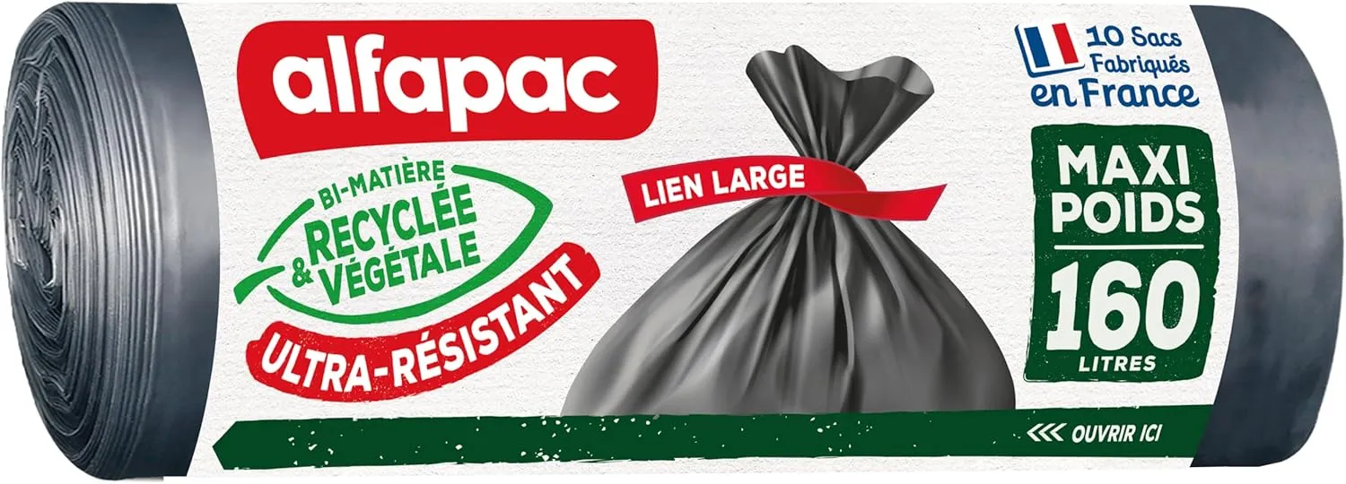 ALFAPAC-10 Sacs recyclés Maxi-Poids à Lien Large x 160L Recycled Weight Wide Link Bags, Black