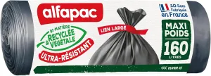 ALFAPAC-10 Sacs recyclés Maxi-Poids à Lien Large x 160L Recycled Weight Wide Link Bags, Black