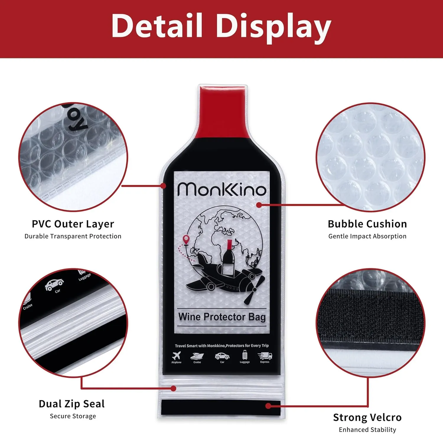 (All-Around Protection) 9 PACK Reusable Wine Bottle Travel Protector Bags, Leakproof Wine Sleeves for Suitcase, Airplane, Safe and Durable Bubble Wrap
