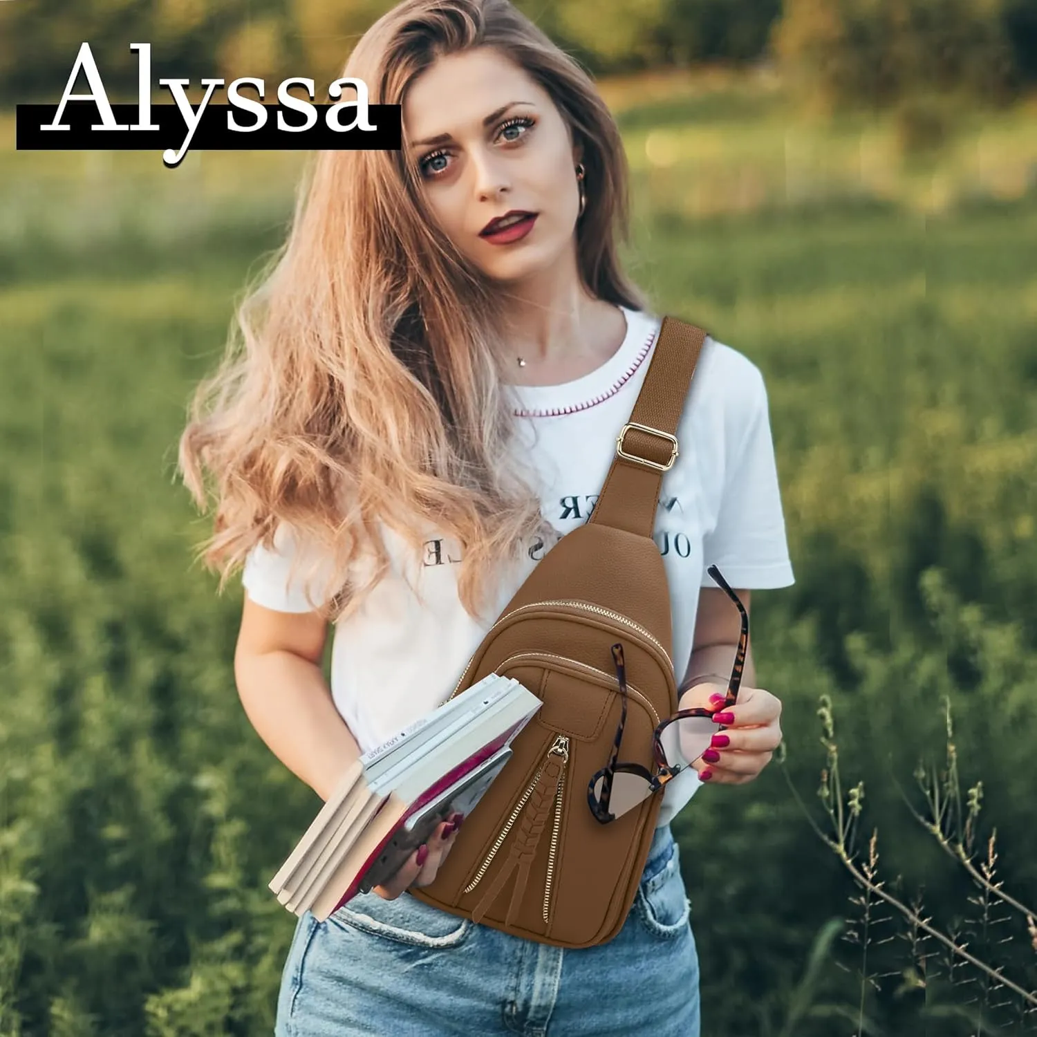 ALYSSA Large Sling Bag for Women Crossbody Fanny Packs for Women Faux Leather Sling Chest Bag Crossbody Bags for Women Trendy