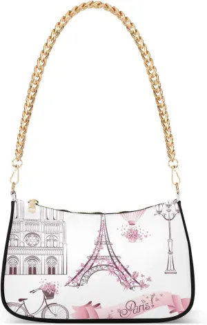 ALZA Shoulder Handbags for Women Travel Hobo Tote Handbag Women Gold Chain Shoulder Bags Purse with Zipper Closure