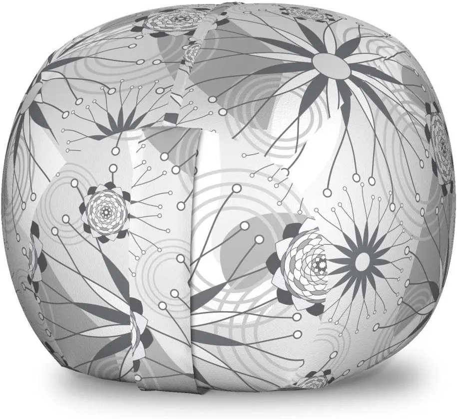 Ambesonne Abstract Storage Toy Bag Chair, Modern Surreal Interpretation of Geometrical and Concentric Flower Designs, Stuffed Animal Organizer Washable Bag, Small Size, Grey and White