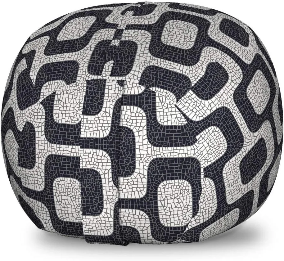 Ambesonne Abstract Storage Toy Bag Chair, Modern White and Black Wave Pavement Pattern Fractal Looking Mosaic, Stuffed Animal Organizer Washable Bag, Small Size, Black Pale Grey White