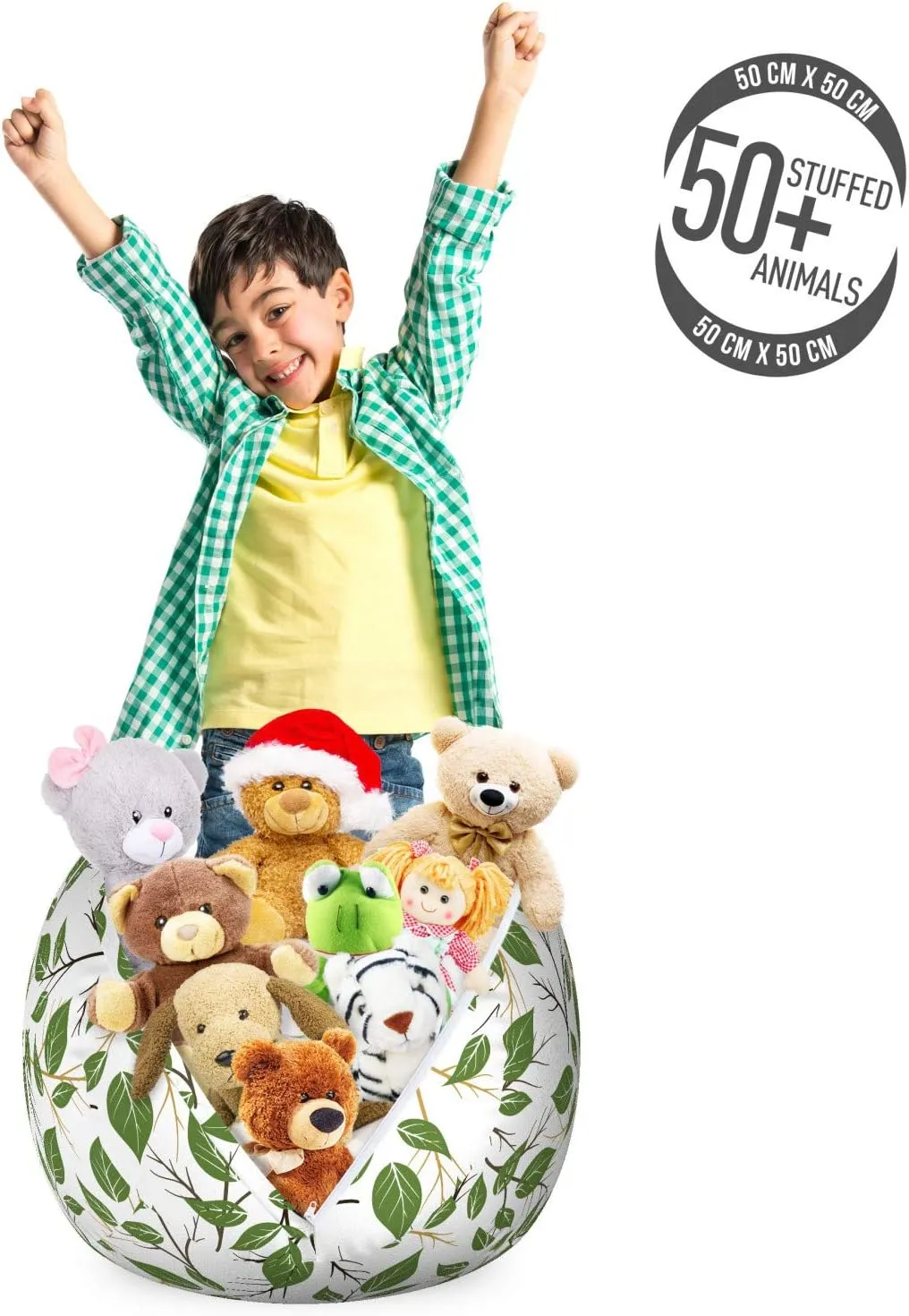 Ambesonne Aloha Storage Toy Bag Chair, Interpretation of Branches with Leaves Flourishing on a Plain Background, Stuffed Animal Organizer Washable Bag, Small Size, Brown Green Camel