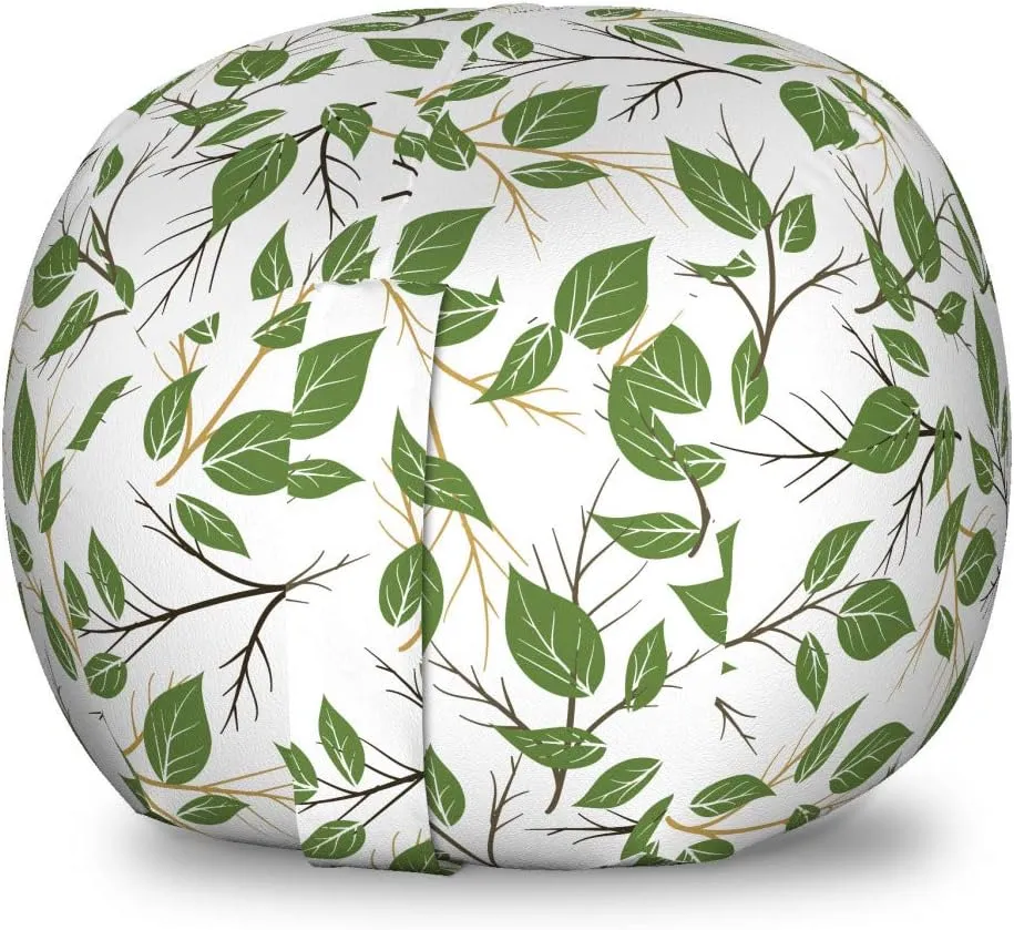 Ambesonne Aloha Storage Toy Bag Chair, Interpretation of Branches with Leaves Flourishing on a Plain Background, Stuffed Animal Organizer Washable Bag, Small Size, Brown Green Camel