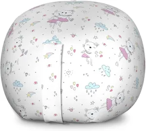 Ambesonne Animals Storage Toy Bag Chair, Funny Cartoon Happy Lady Cat Pattern with Hearts Crown Comet Clouds and Raindrops, Stuffed Animal Organizer Washable Bag, Large Size, Multicolor