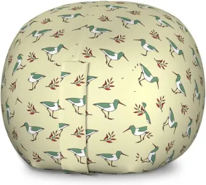 Ambesonne Bird Storage Toy Bag Chair, Pastel Shorebird Flying Animals with Branches Leaves Childish Design Repetition, Stuffed Animal Organizer Washable Bag, Large Size, Pale Green Red