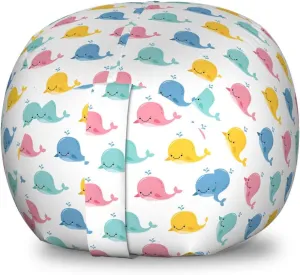 Ambesonne Blue Nautical Storage Toy Bag Chair, Demonstration of Repeated Funny Whales Summer Time Kawaii Style Design, Stuffed Animal Organizer Washable Bag, Small Size, White Multicolor