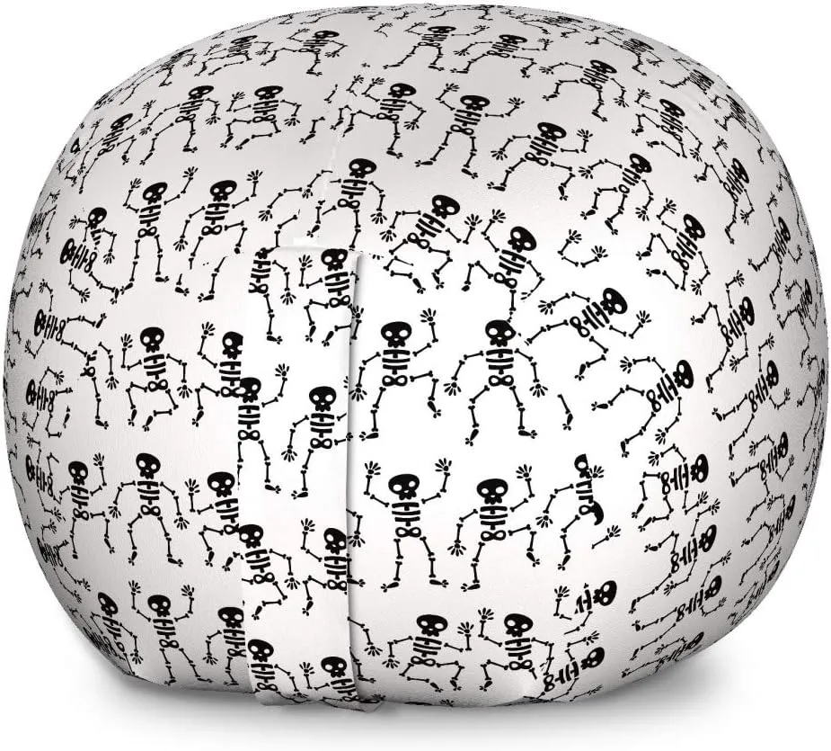 Ambesonne Bones Storage Toy Bag Chair, Funny Interpretation of Whimsical Dancing Skeletons Horizontally Aligned, Stuffed Animal Organizer Washable Bag, Large Size, Charcoal Grey and White