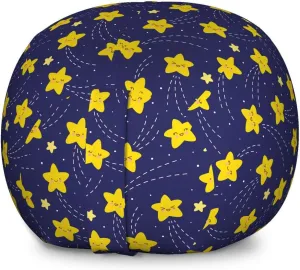 Ambesonne Cartoon Storage Toy Bag Chair, Childish Style Happy Sleeping Stars Sky Bedtime Night Comet Print, Stuffed Animal Organizer Washable Bag, Large Size, Indigo and Yellow