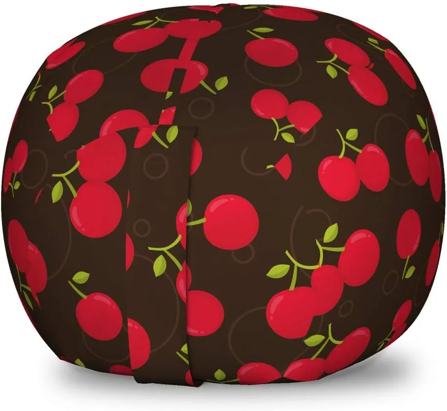 Ambesonne Cherry Storage Toy Bag Chair, Summer Time Illustration of Repeating Fruit Motifs Ripe and Refreshing, Stuffed Animal Organizer Washable Bag, Small Size, Dark Brown Dark Pink