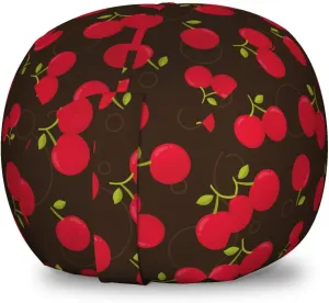 Ambesonne Cherry Storage Toy Bag Chair, Summer Time Illustration of Repeating Fruit Motifs Ripe and Refreshing, Stuffed Animal Organizer Washable Bag, Small Size, Dark Brown Dark Pink