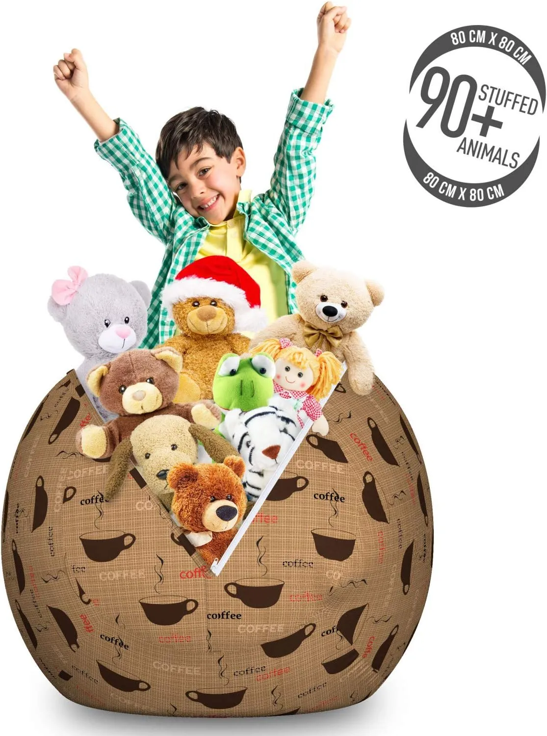 Ambesonne Coffee Storage Toy Bag Chair, Coffee Cups in Earthen Tones Fresh Espresso Latte Drink Caffeine Image, Stuffed Animal Organizer Washable Bag, Large Size, Chocolate Pale Brown