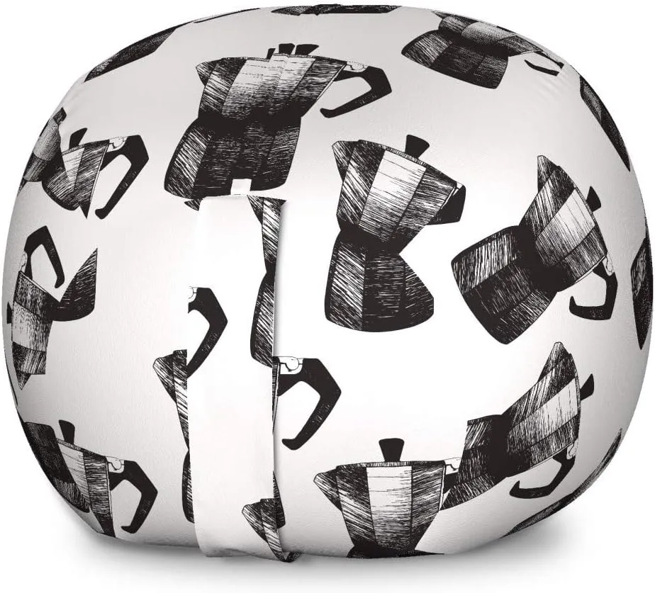 Ambesonne Coffee Storage Toy Bag Chair, Teapot Moka Mocha Maker Geyser Italian Coffee Brewing Charcoal Sketch, Stuffed Animal Organizer Washable Bag, Large Size, Charcoal Grey and White