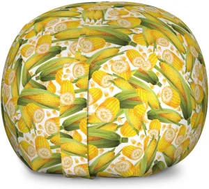 Ambesonne Corn Storage Toy Bag Chair, VegetableTraditional Food Realistic Illustration Yellow Corn Stalk Agriculture, Stuffed Animal Organizer Washable Bag, Large Size, Yellow Green White