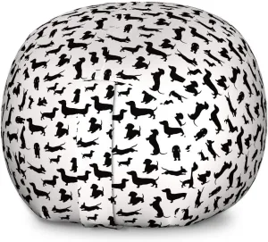Ambesonne Dog Lover Storage Toy Bag Chair, Monochrome Dachshunds in Numerous Stances Active Life Pet Canine Abstract Image, Stuffed Animal Organizer Washable Bag, Large Size, Black White