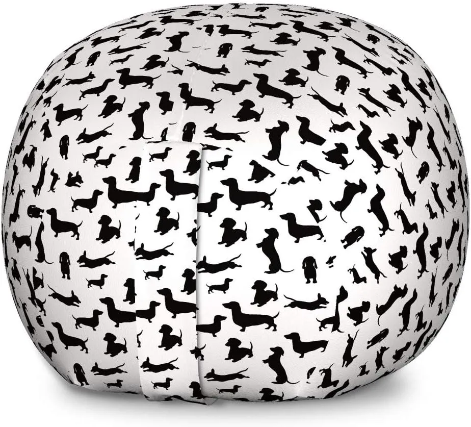 Ambesonne Dog Lover Storage Toy Bag Chair, Monochrome Dachshunds in Numerous Stances Active Life Pet Canine Abstract Image, Stuffed Animal Organizer Washable Bag, Large Size, Black White