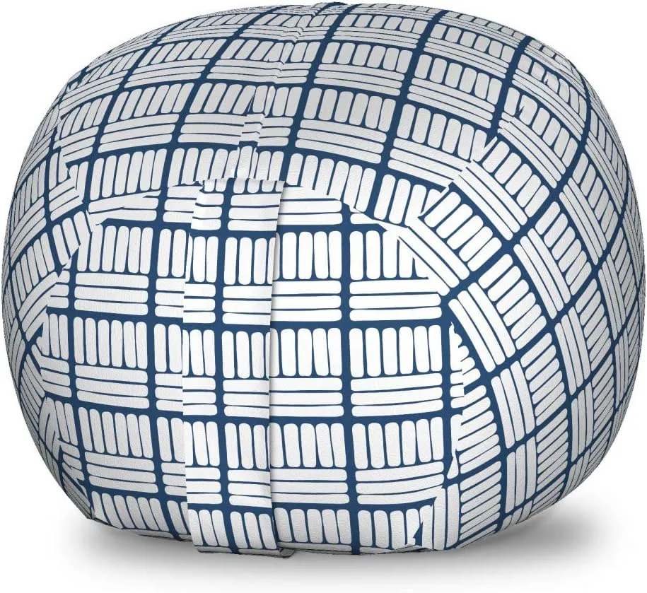 Ambesonne Dutch Storage Toy Bag Chair, Hand Drawn Stripes Delft Pattern Traditional Holland Folklore Illustration, Stuffed Animal Organizer Washable Bag, Small Size, Dark Blue and White