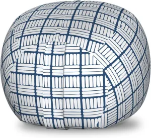 Ambesonne Dutch Storage Toy Bag Chair, Hand Drawn Stripes Delft Pattern Traditional Holland Folklore Illustration, Stuffed Animal Organizer Washable Bag, Small Size, Dark Blue and White