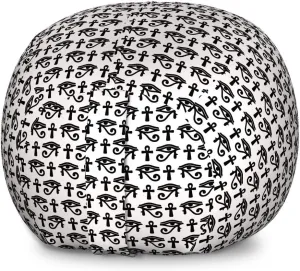 Ambesonne Egyptian Print Storage Toy Bag Chair, Egyptian Hieroglyphic Pattern Eye Motif Vintage Illustration, Stuffed Animal Organizer Washable Bag, Large Size, Black and White