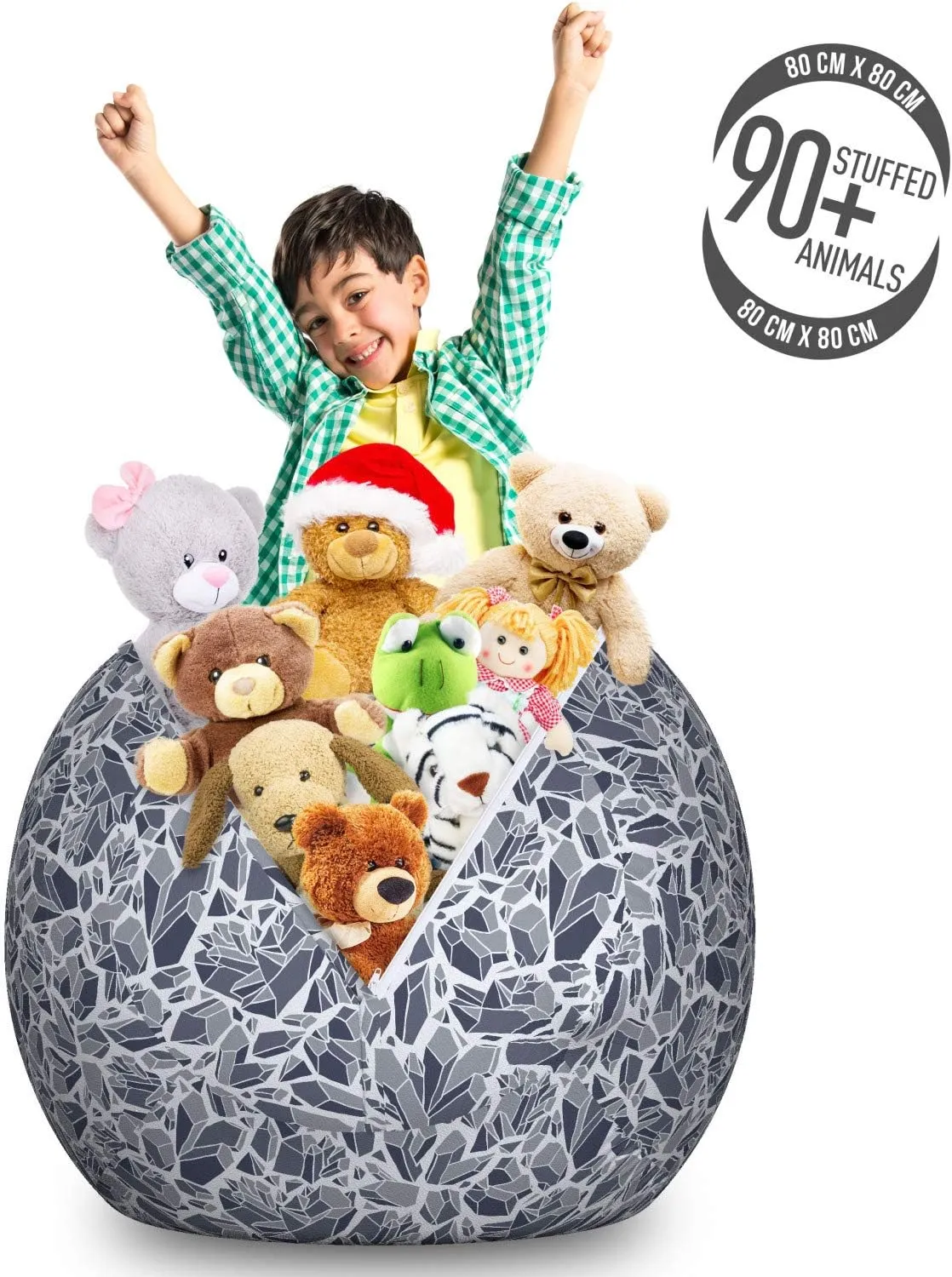 Ambesonne Geology Storage Toy Bag Chair, Rocks of The Earth Themed Pattern Gemstones with Different Cuts, Stuffed Animal Organizer Washable Bag, Large Size, Dark Ceil Blue Pale Grey