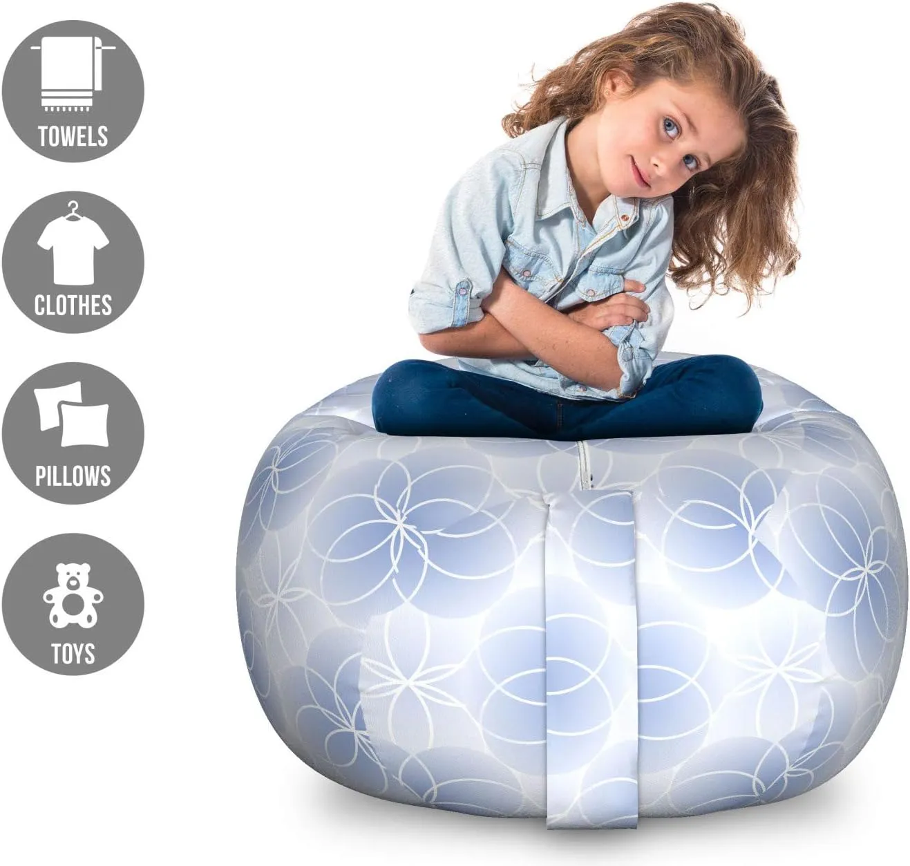 Ambesonne Geometry Storage Toy Bag Chair, Proportion of The World with Intersecting Concentric Spiral Art, Stuffed Animal Organizer Washable Bag, Large Size, Pale Blue
